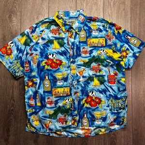 Big Dogs Shirt Mens 2X Blue Floral Beer Hawaiian Vacation Vintage